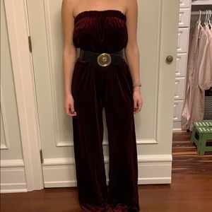 Vintage burgundy velvet jumpsuit, wide legged
